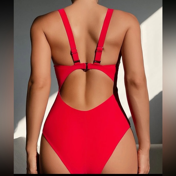 Red One Piece Cut Out Swimsuit - Picture 3 of 4